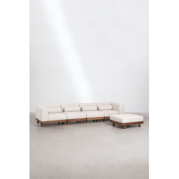 4-piece Garden Modular Sofa With 2 Corner Modules And Acacia Ottoman Edrien Acacia Brown - Sklum