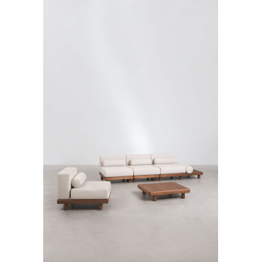 3-piece Modular Sofa Garden Set With Side Table, Armchair, And Coffee Table In Acacia Edrien Acacia Brown - Sklum