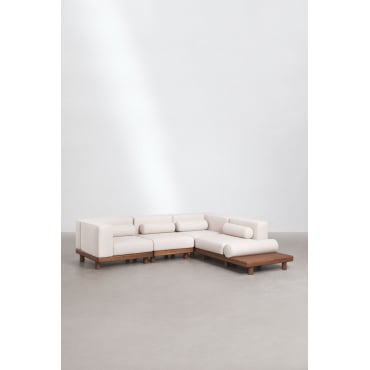 4-piece Modular Garden Corner Sofa With 2 Corner Modules And A Side Auxiliary Table In Acacia Edrien Acacia Brown - Sklum