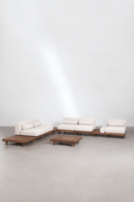 Edrien 5-piece corner modular sofa garden set with side table and 3 acacia coffee tables