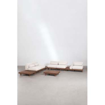 Edrien 5-piece Corner Modular Sofa Garden Set With Side Table And 3 Acacia Coffee Tables Acacia Brown - Sklum