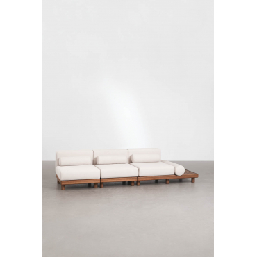 3-piece Garden Modular Sofa With Acacia Side Table Edrien Acacia Brown - Sklum