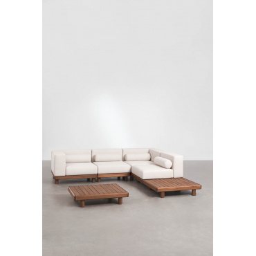 4-piece Garden Set With 4-piece Modular Corner Sofa Including 2 Corner Modules And 2 Acacia Edrien Coffee Tables Acacia Brown - Sklum