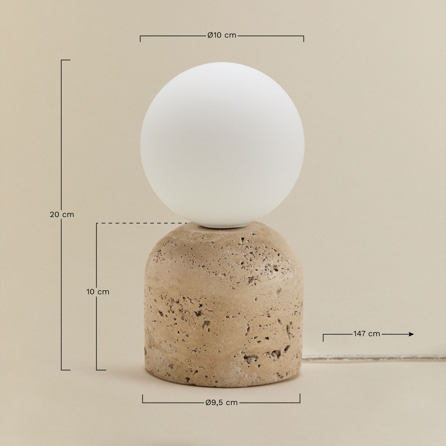 Tumkur natural stone table lamp, medidas