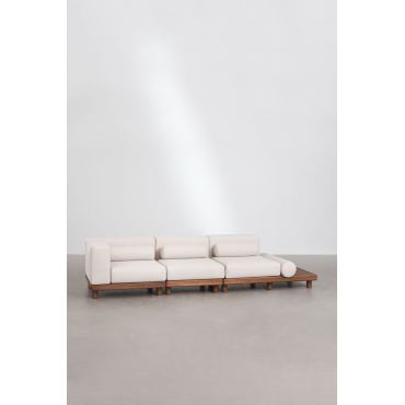 3-piece Garden Corner Modular Sofa With Acacia Side Table Edrien Acacia Brown - Sklum