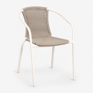 Stackable Garden Chair With Armrests In Steel And Synthetic Rattan Kalymana Gardenia White - Mocha Brown - Sklum
