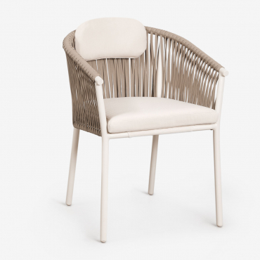 Stackable Garden Chair With Armrests In Aluminum And Braided Rope Ondina Tapioca Beige - Sklum