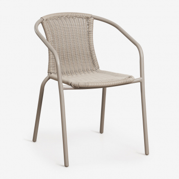 Pack Of 4 Stackable Garden Chairs With Armrests In Steel And Synthetic Rattan Kalymana Moka Brown - Sklum