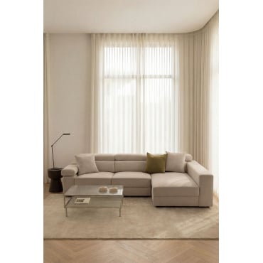 Right 3-seater Chaise Longue Sofa With Adjustable Headrest And Sliding Seats Aramis Fabric Beige - Sklum