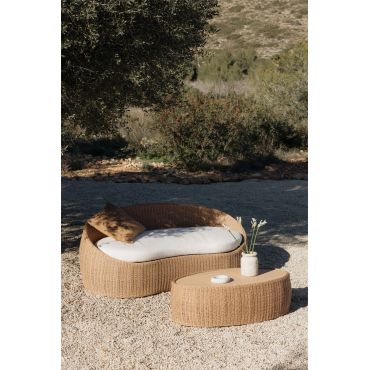 Clarnyx Synthetic Rattan And Acacia Wood Garden Set With 3-seater Sofa And Coffee Table Natural - Sklum