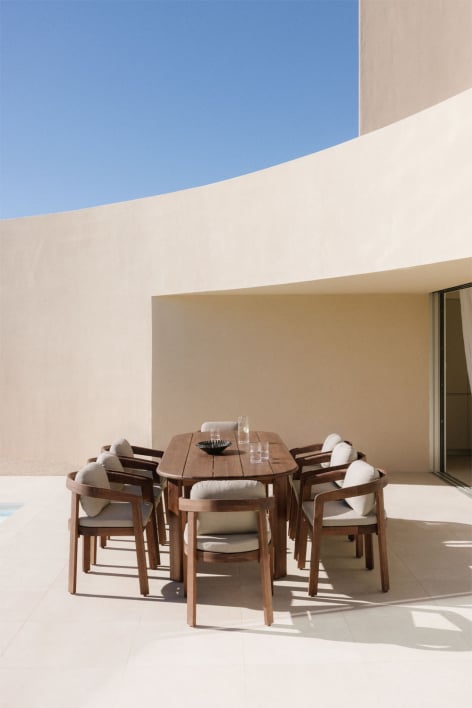 Oval 240x100 cm table set with 8 garden chairs in acacia wood Uleno
