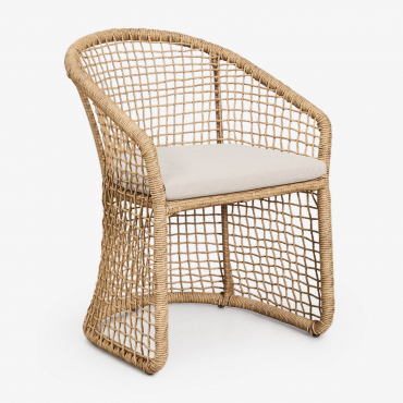Pack Of 4 Dining Chairs With Armrests In Steel And Synthetic Rattan Liparian Brown Rattan - Sklum