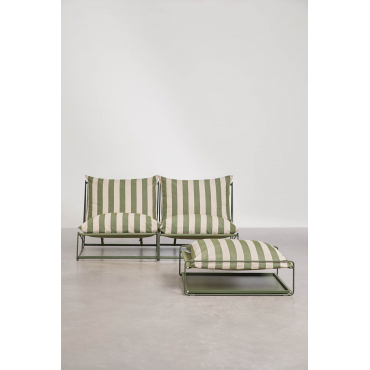 Amaro 2-piece Modular Garden Sofa With Convertible Pouf Tapioca Beige - Deep Olive Green - Sklum