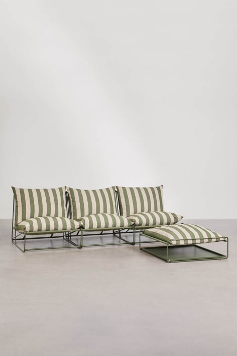 Amaro 3-piece modular garden sofa with convertible pouf - Tapioca beige - Deep olive green