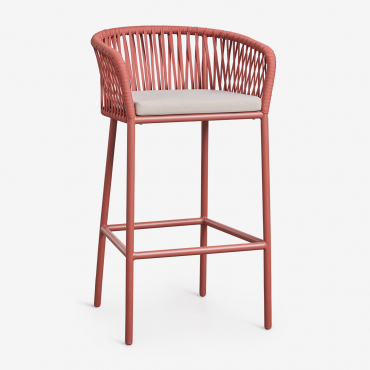 High Stool With Armrests In Braided Rope Arhiza Terracota & ↑75 Cm - Sklum
