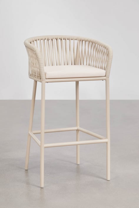 High stool with armrests in braided rope Arhiza - Tapioca Beige