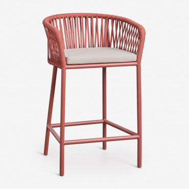 Pack Of 2 High Stools With Armrests In Braided Rope Arhiza Terracota & ↑65 Cm - Sklum