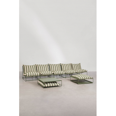 Amaro 5-piece Modular Sofa Garden Set With Convertible Side Table And Ottoman Tapioca Beige - Deep Olive Green - Sklum