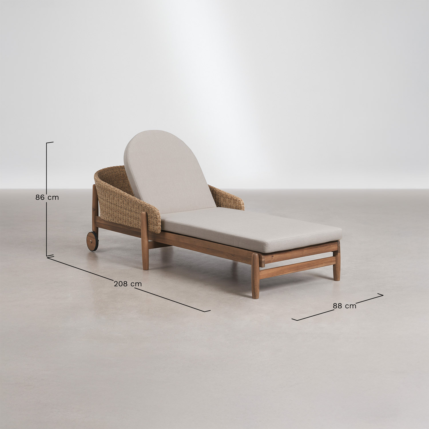 Pack of 2 loungers in acacia wood and synthetic rattan Ribeira, medidas