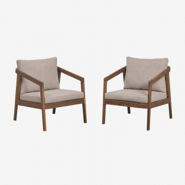 Pack Of 2 Garden Armchairs In Acacia Wood Kaela Dark Acacia Brown & Hazelnut Brown Fabric - Sklum