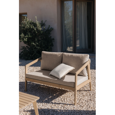 2-seater Garden Sofa In Acacia Wood And Braided Rope Kaela Light Brown Acacia & Fabric Sand Brown - Sklum