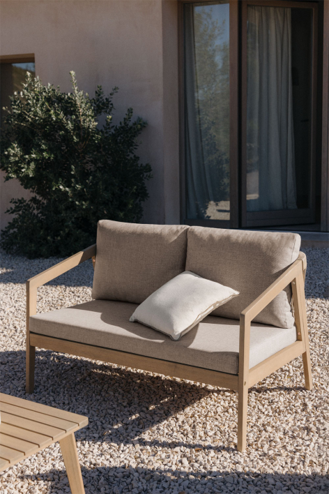2-seater garden sofa in acacia wood and braided rope Kaela