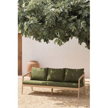 3-seater Garden Sofa In Acacia Wood Kaela Light Brown Acacia & Green Sage Bouclé - Sklum