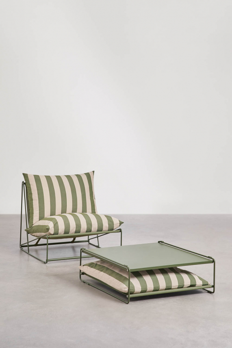 Amaro garden set with armchair and convertible side table - Tapioca beige - Deep olive green