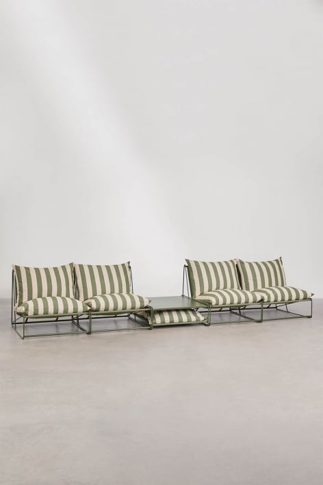 Amaro garden set with 2 modular 2-piece sofas and convertible side table - Tapioca beige - Deep olive green