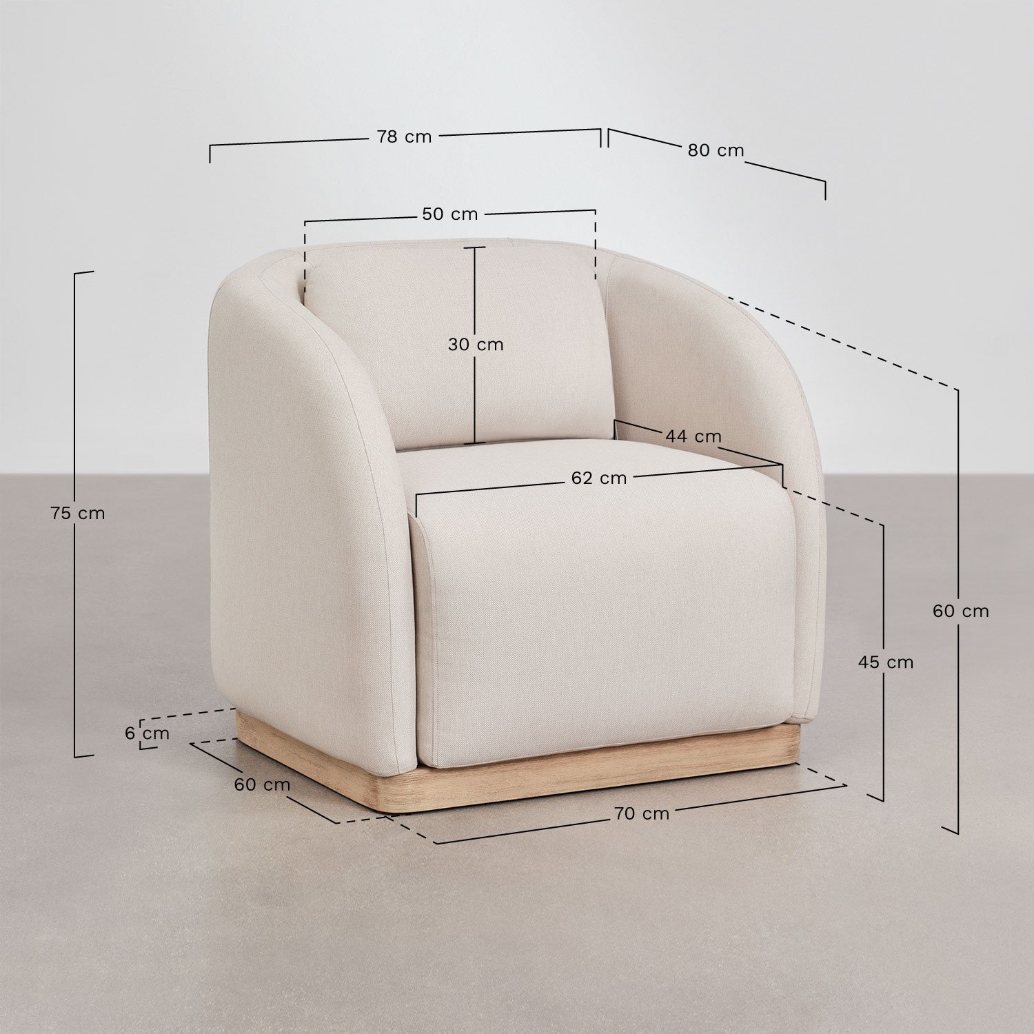 Verona acacia wood armchair, medidas