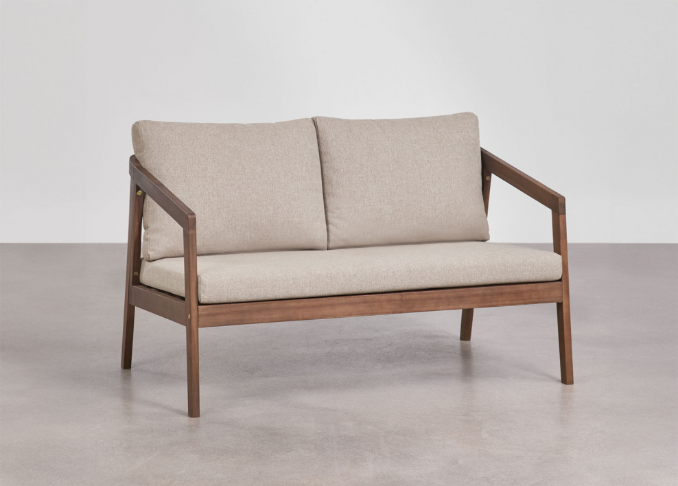 2-seater sofa in acacia wood Kaela - Hazelnut Brown Fabric