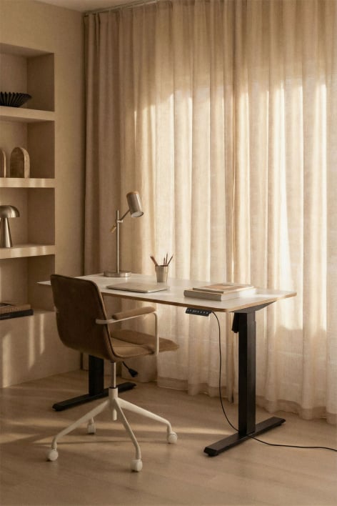 Electric rectangular height-adjustable desk with memory function in wood and iron Serpi