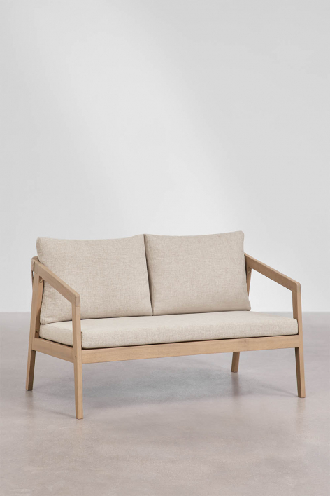 2-seater sofa in acacia wood and braided rope Kaela