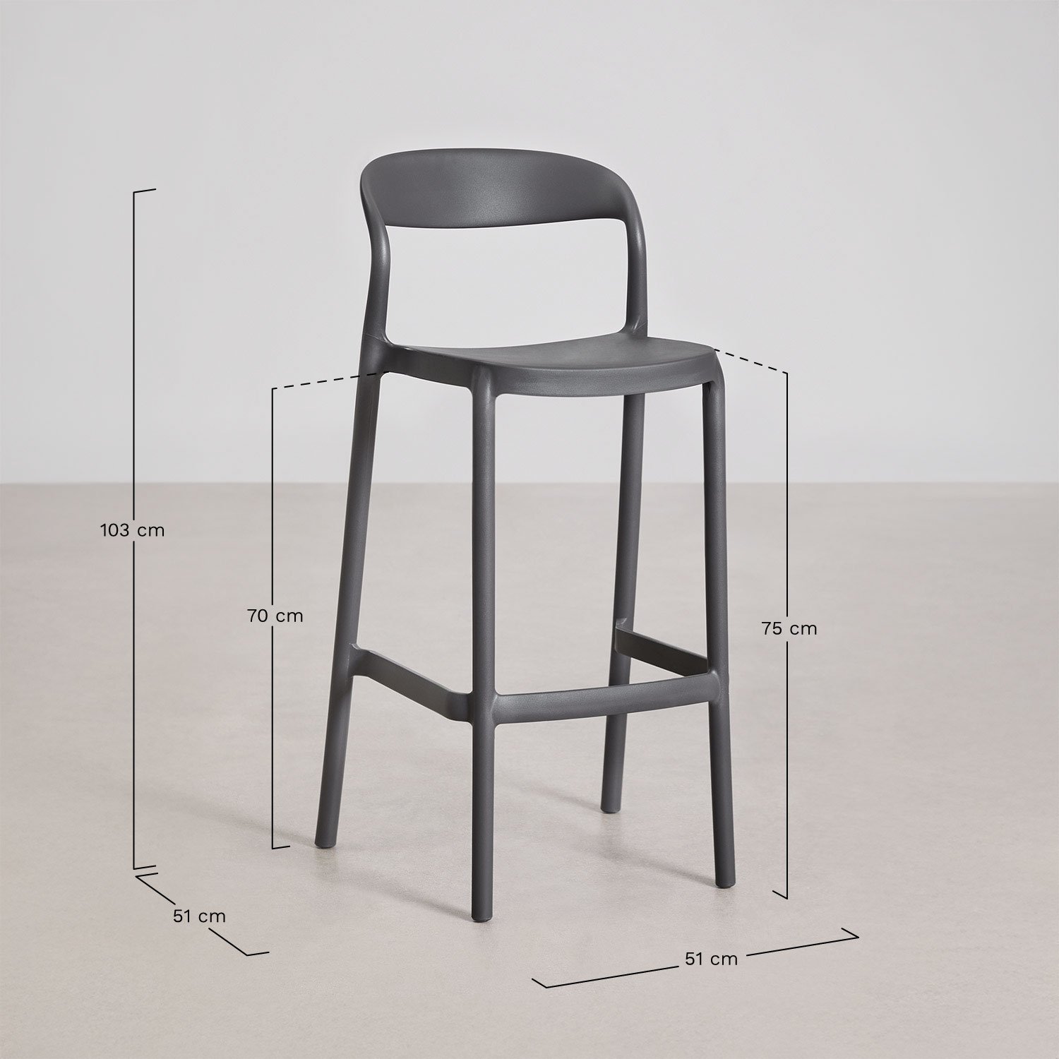 Stackable high stool in polypropylene Brenza, medidas