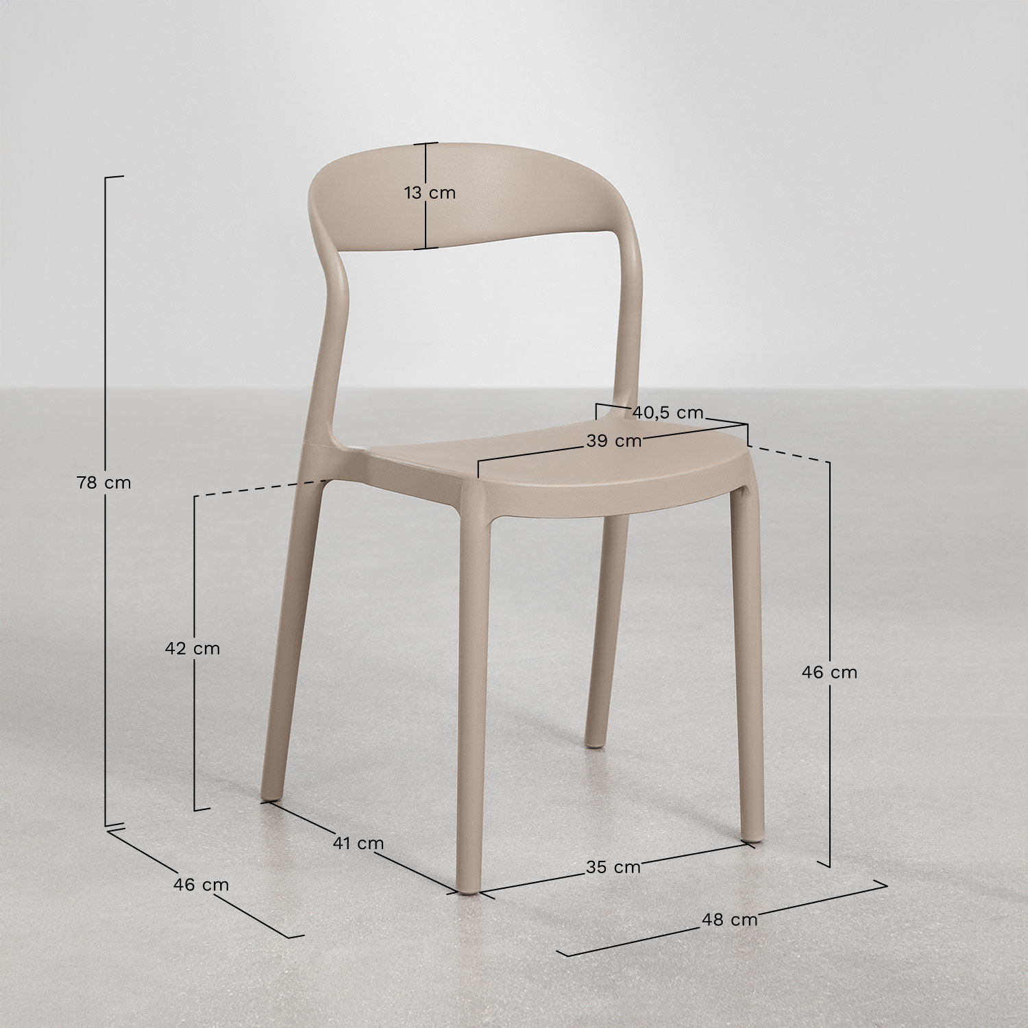 Stackable dining chair in polypropylene Brenza, medidas
