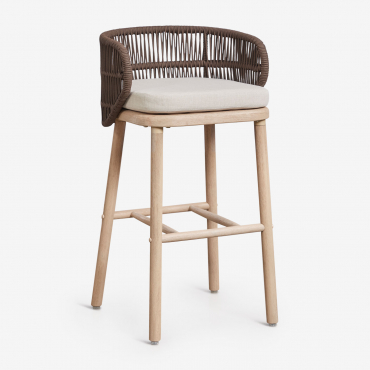 Capri High Garden Stool In Acacia Wood And Braided Rope Brown Chocolate & ↑75 Cm - Sklum