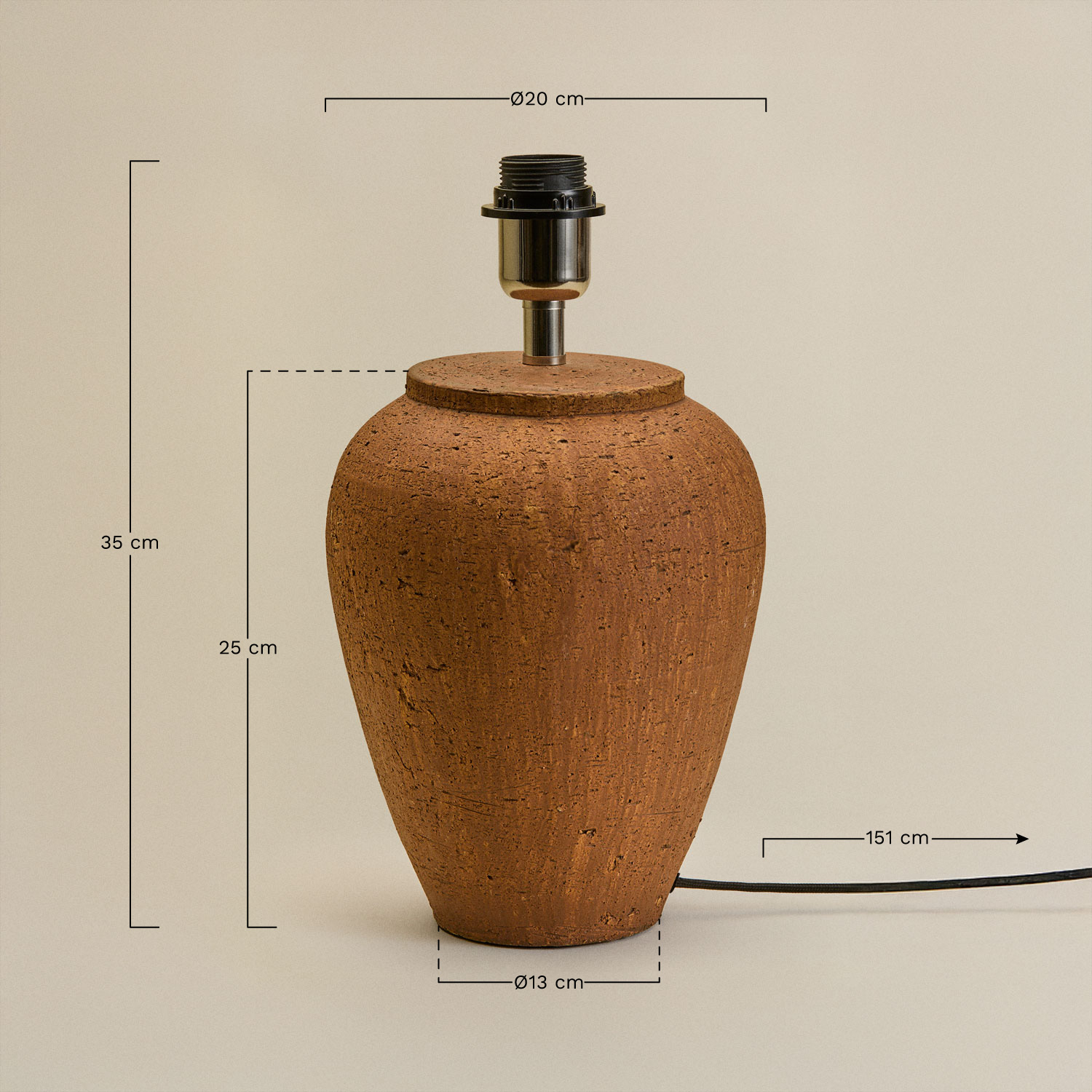 Verena terracotta table lamp base, medidas
