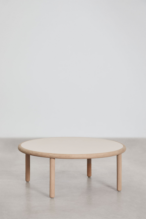 Olivia round acacia wood coffee table - White Gardenia - Light Acacia Brown