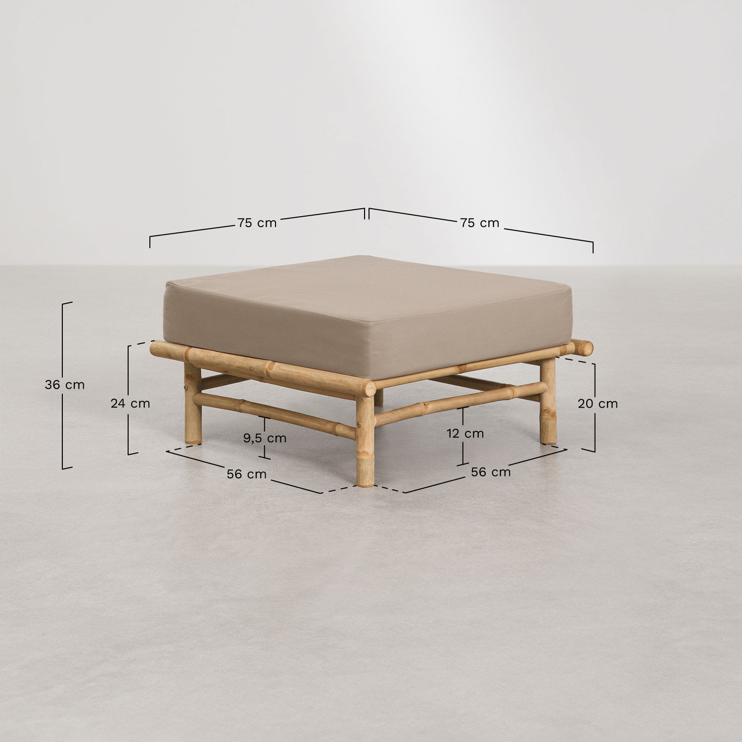 Isendra bamboo garden pouf, medidas