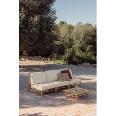 3-piece Modular Sofa Garden Set With 75x75 Cm Square Coffee Table In Isendra Bamboo Fabric White - Sklum