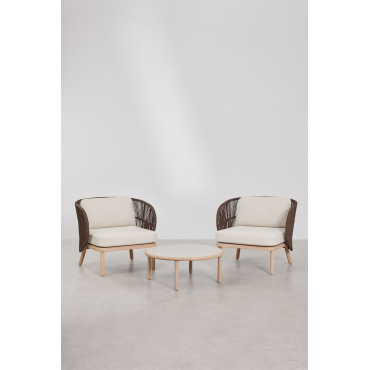 Living Room Set With 2 Capri Braided Rope Armchairs And Olivia Acacia Wood Coffee Table Brown Chocolate - Sklum