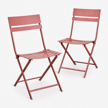 Pack Of 2 Tamarit Folding Steel Dining Chairs Terracota - Sklum