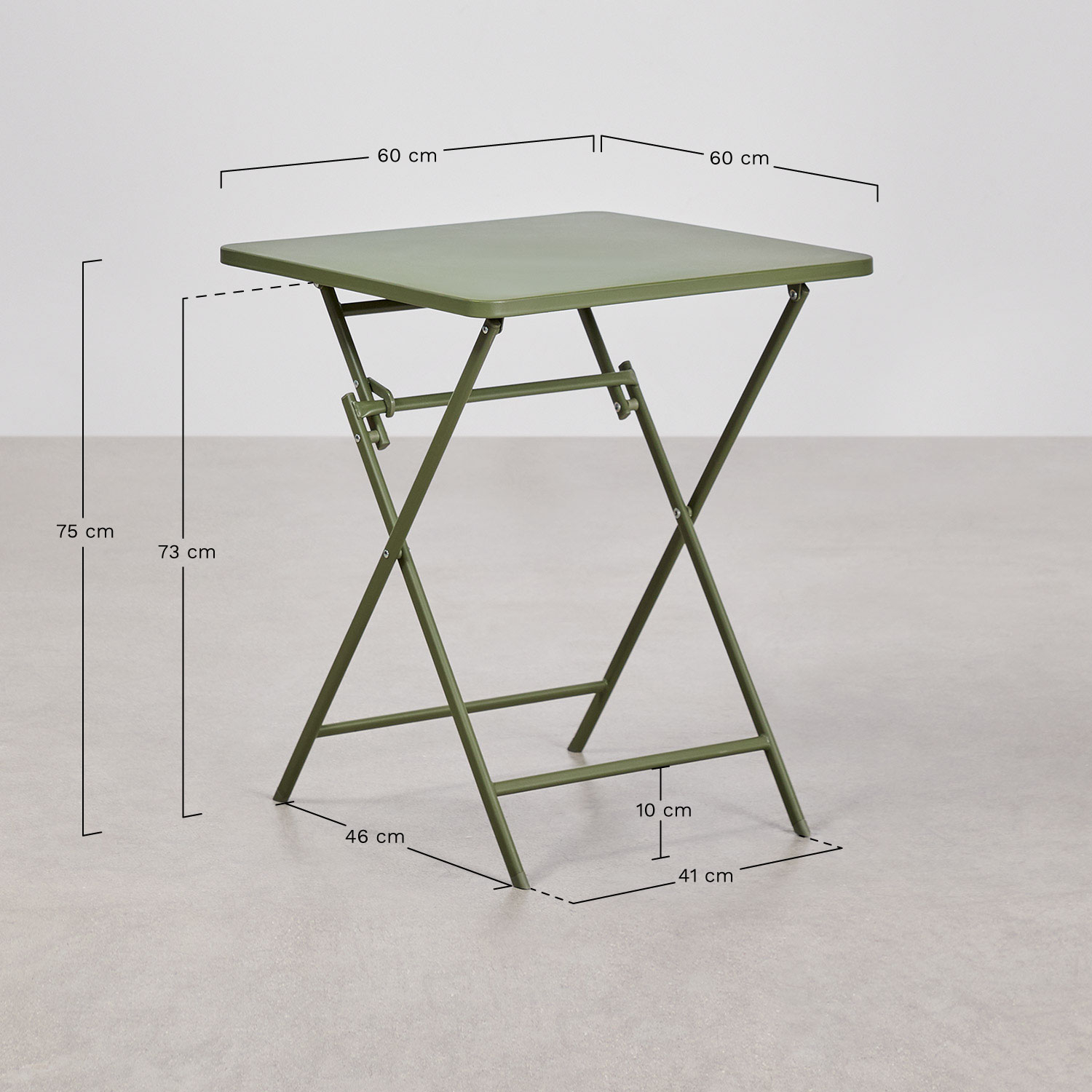 Tamarit foldable 60x60 cm square table set with 2 steel garden chairs, medidas