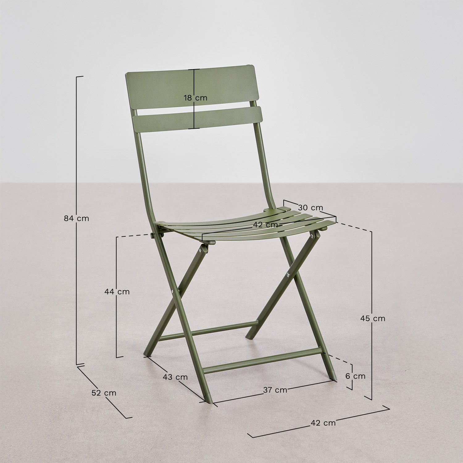 Tamarit foldable 60x60 cm square table set with 2 steel garden chairs, medidas