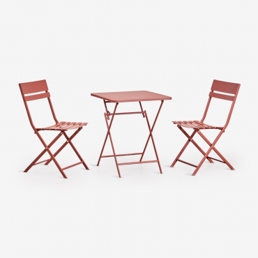 Square Folding 60x60 Cm Table Set And 2 Tamarit Steel Dining Chairs Terracota - Sklum