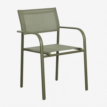 Pack Of 2 Stackable Garden Chairs With Aluminum Armrests Olenia Deep Olive Green - Sklum