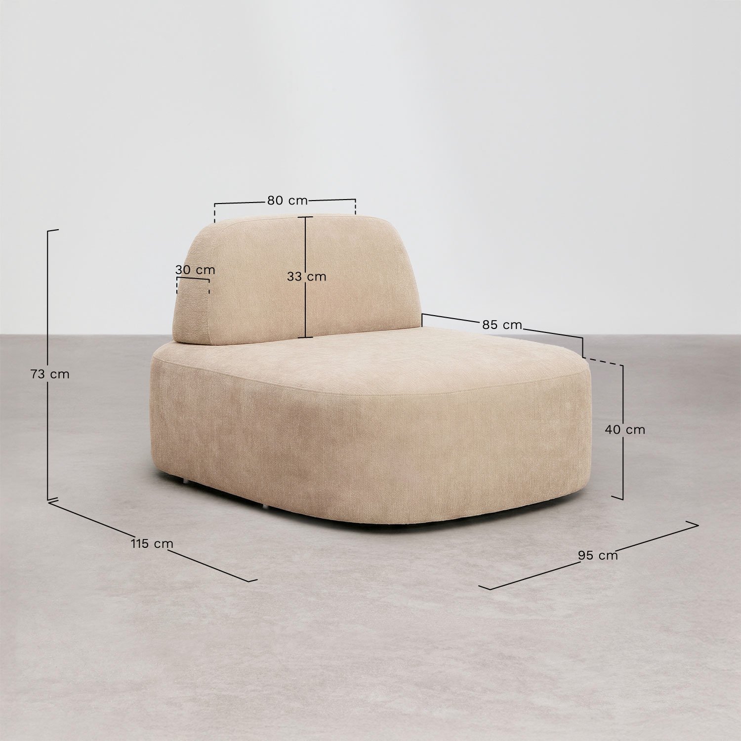 Central module for Giorgia upholstered modular sofa, medidas