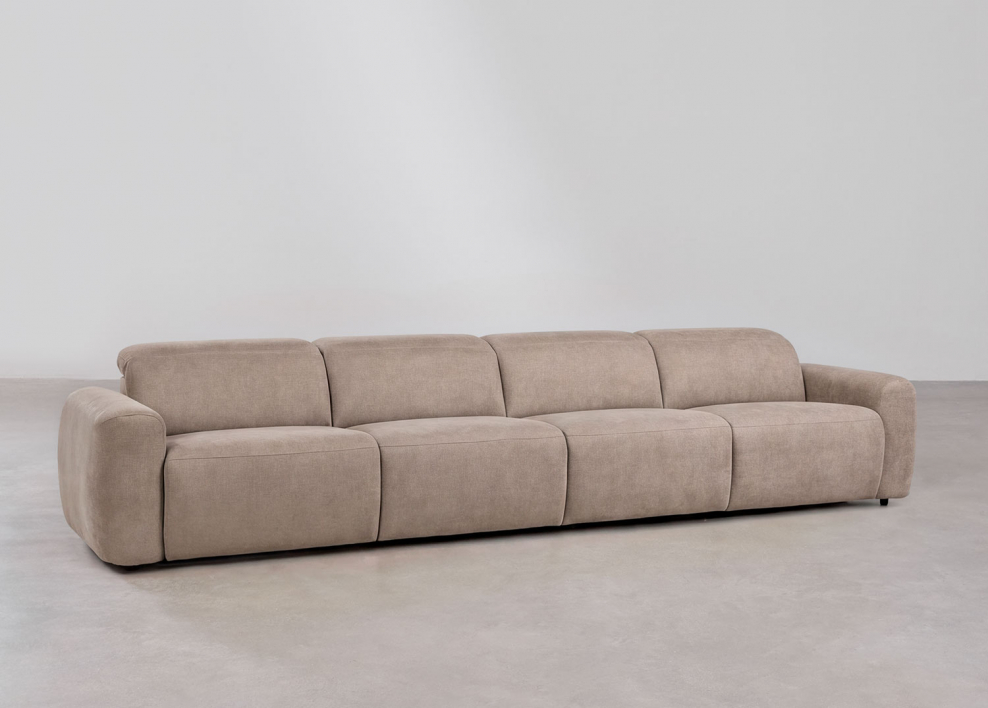 5-seater electric reclining sofa upholstered in Peggy - Chenille Brown Wheat