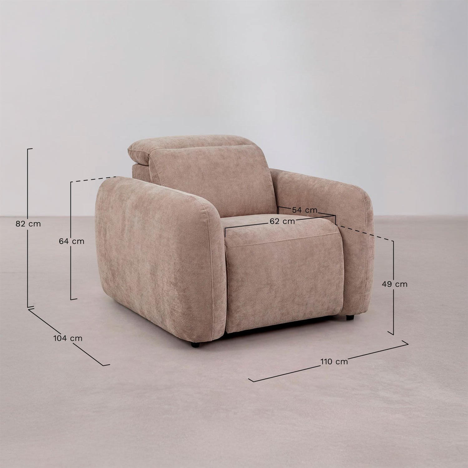 Electric upholstered recliner armchair Peggy, medidas