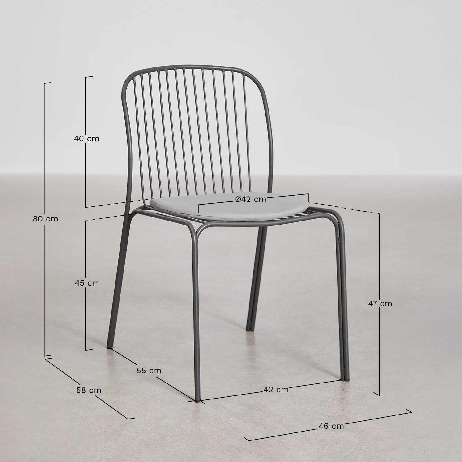 Pack of 2 Anerina steel garden chairs, medidas